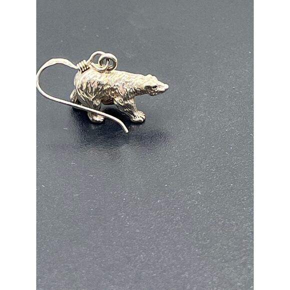 Sterling Silver Detailed 3D Grizzly Bear Animal Fur Charm Dangle Earrings 1” - Picture 3 of 11